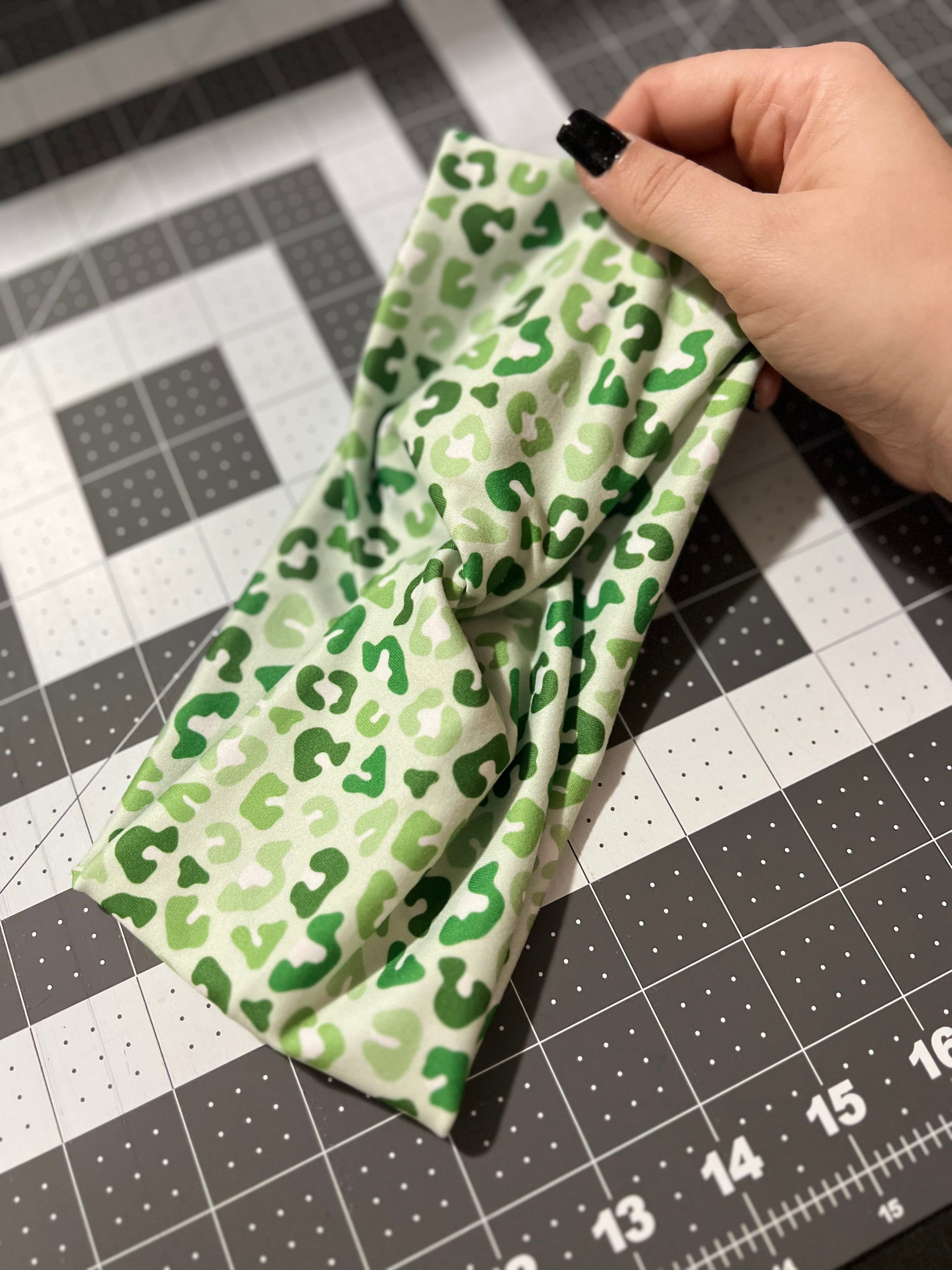 Green Cheetah Twist Headbands